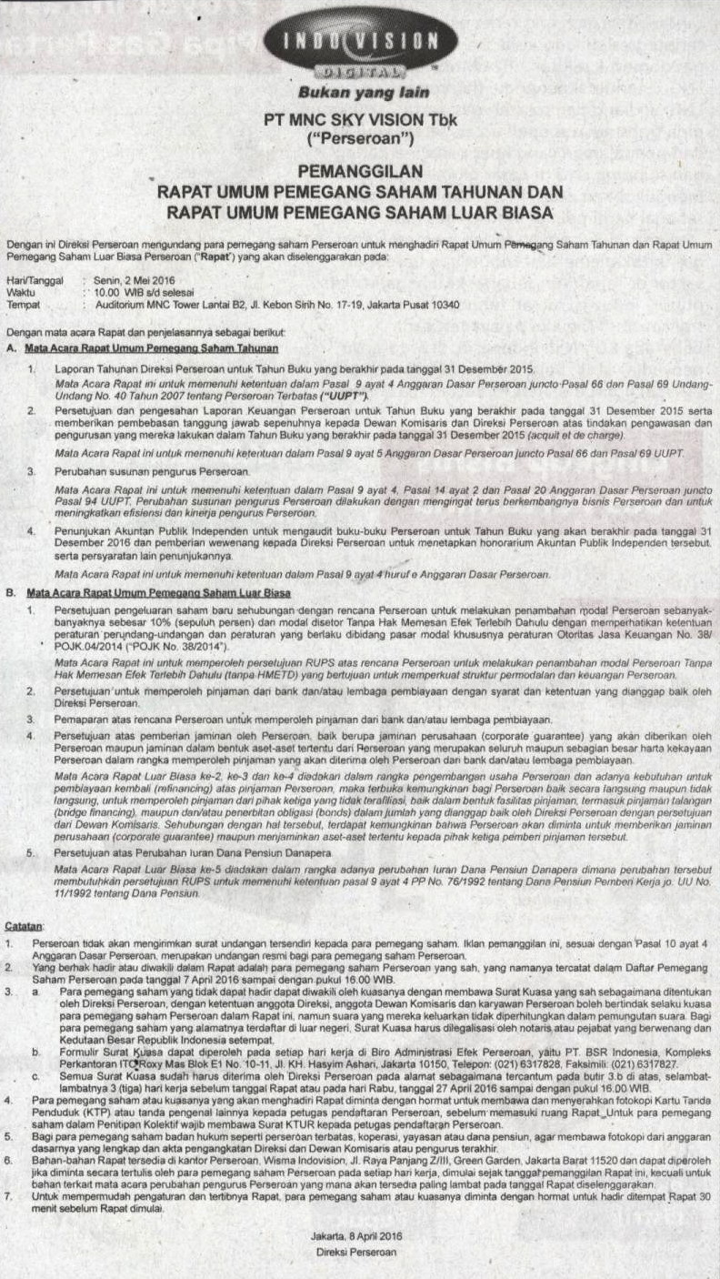 MNC Vision | Newsref | Detail | Iklan Pemanggilan Rupst Dan Rupslb 2015