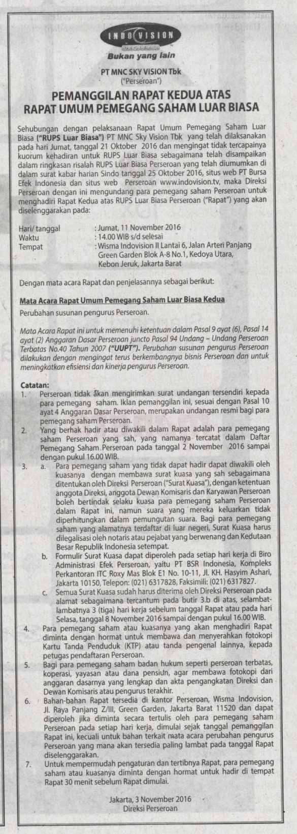 MNC Vision | Newsref | Detail | Iklan Pemanggilan Rapat Kedua Atas